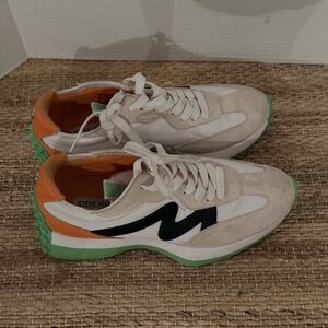 Steve Madden Beige White Orange Green Accent Sneakers